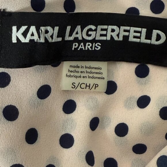 KARL LAGERFELD PARIS ​Sleeveless Pink & Black Polka Dot Top Sz Small - Picture 2 of 10
